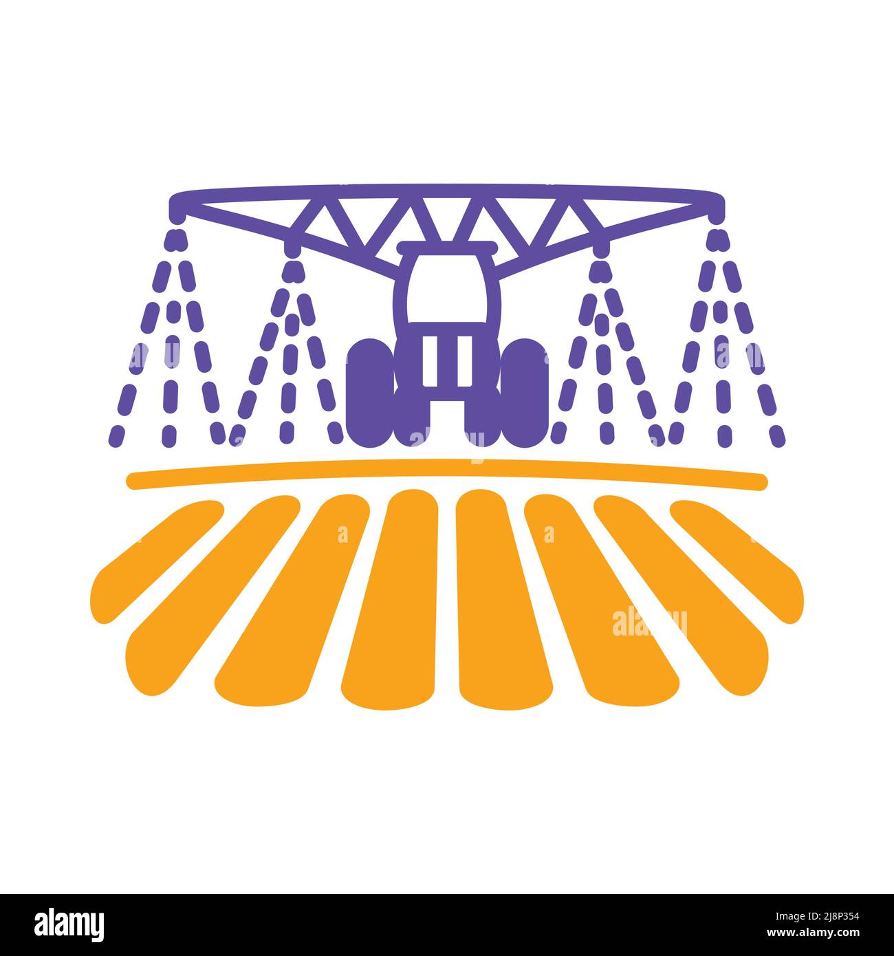 Tractor watering, soil and fertilizing field glyph icon. Agriculture ...