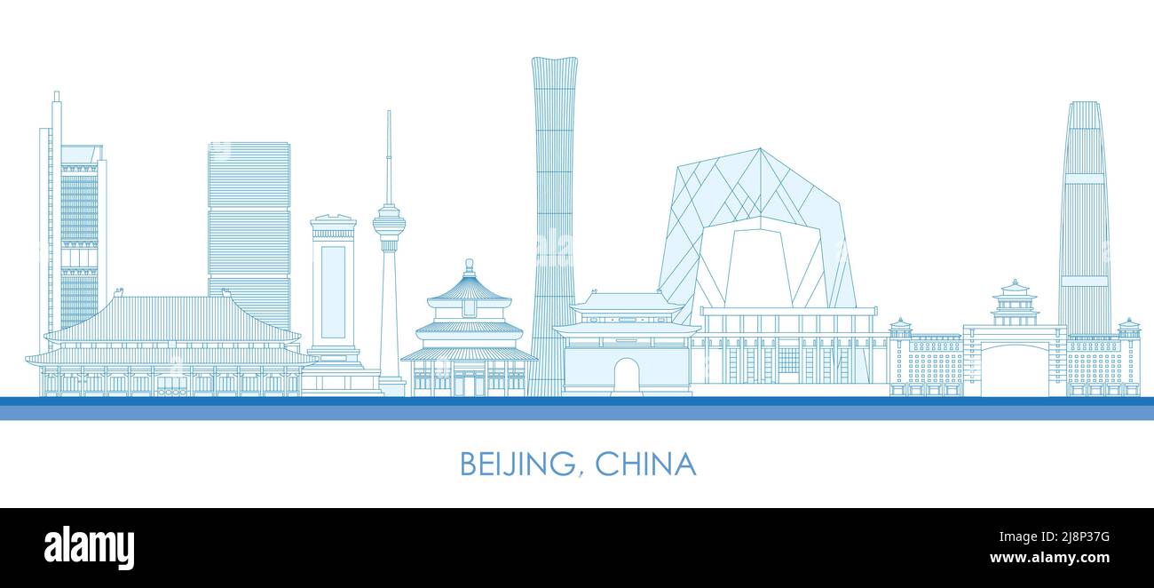 Outline Skyline panorama of city of Beijing, China - vector illustration Stock Vector