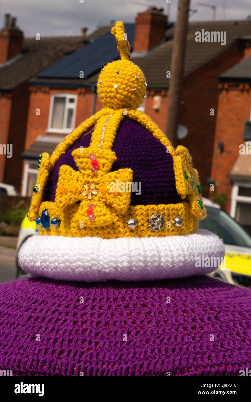 Red, postbox, post box, crocheted, Royal Mail, woolly hats, hand