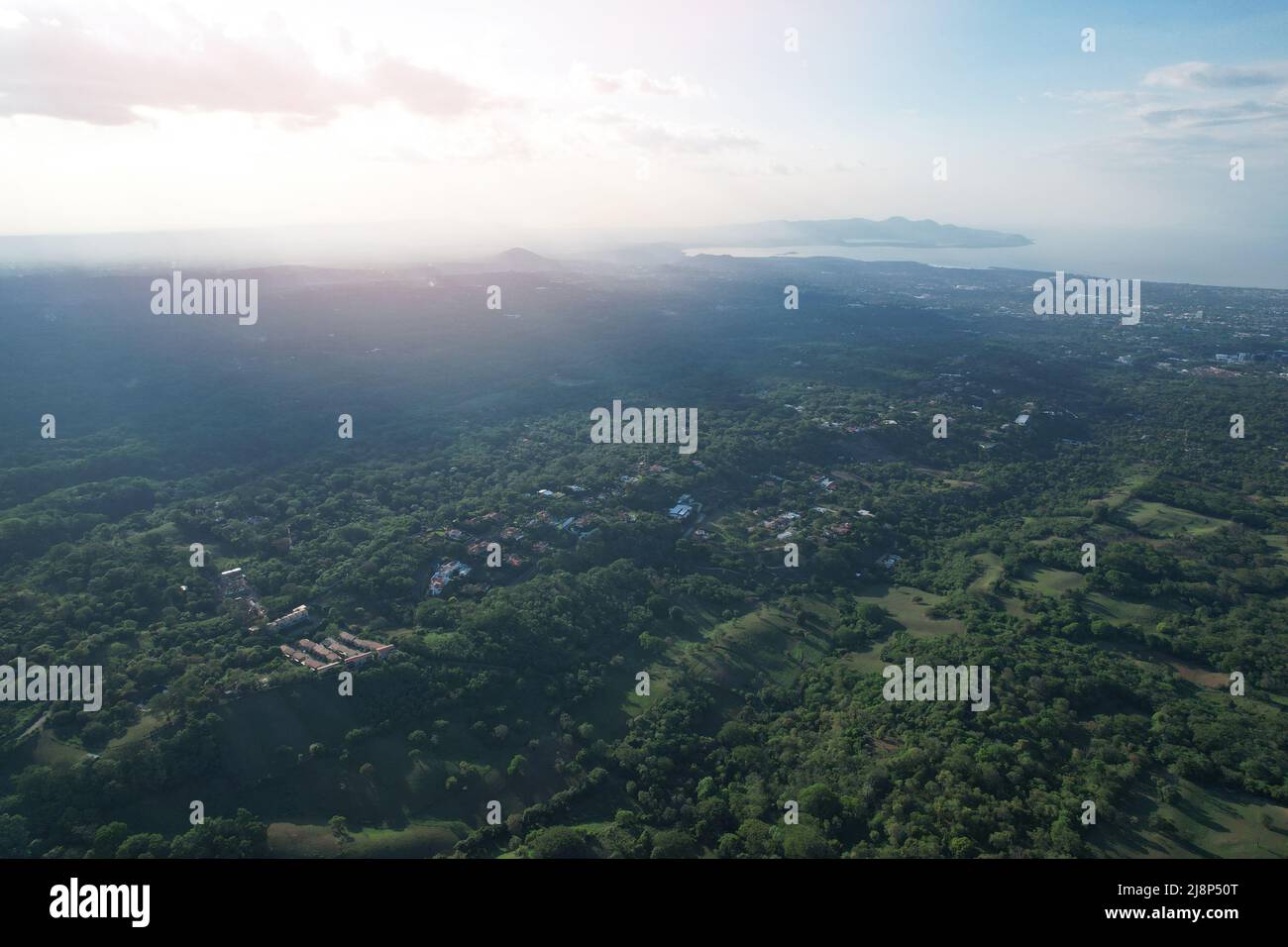 Nicaragua green travel landscape aerial drone view on sunset light Stock Photo