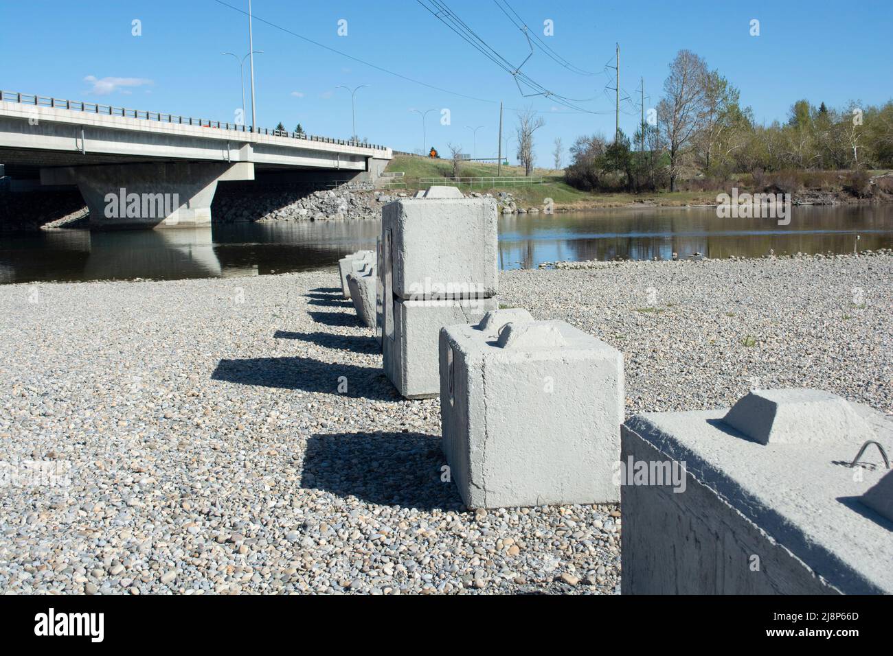 Cement Block Barriers at River Park Overpass Stock Photo Alamy
