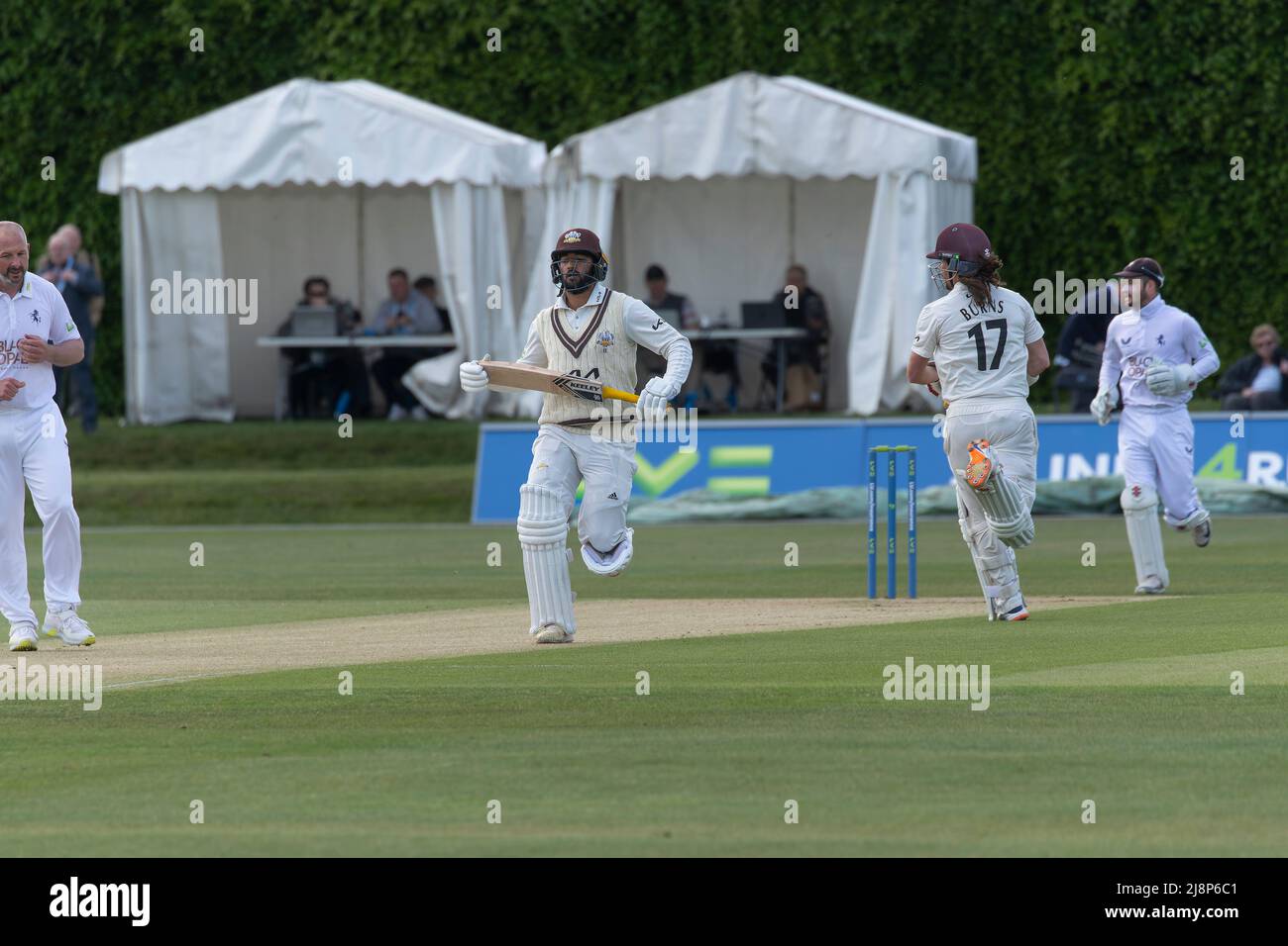 Surrey batsman Ryan Patel runs between the wicket Stock Photo