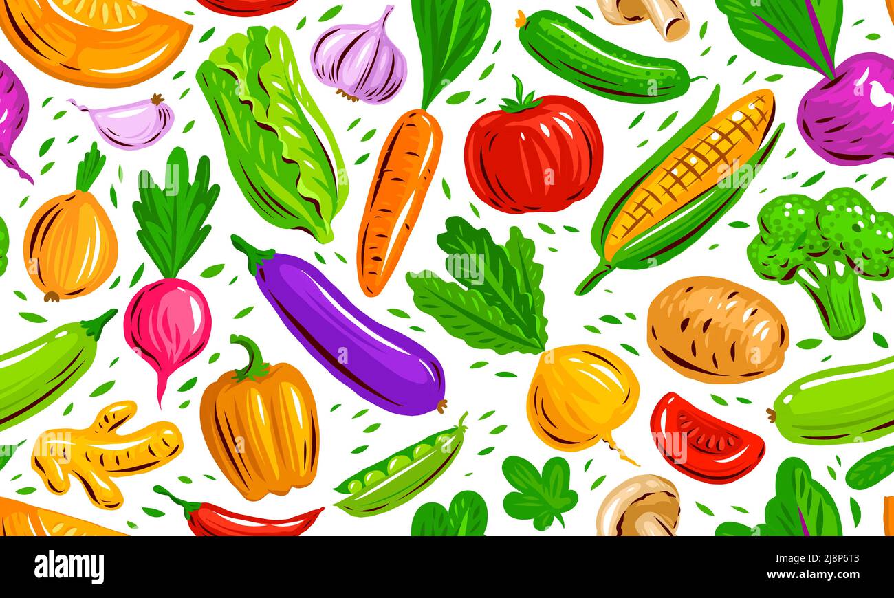Vegetables seamless texture vector. Healthy farm organic food pattern background Stock Vector