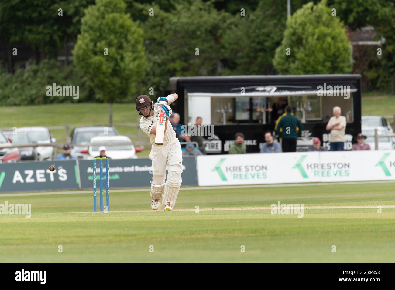 Ollie Pope England and Surrey All Rounder batting for Surrey Cricket Club against Kent at Beckenham. Stock Photo