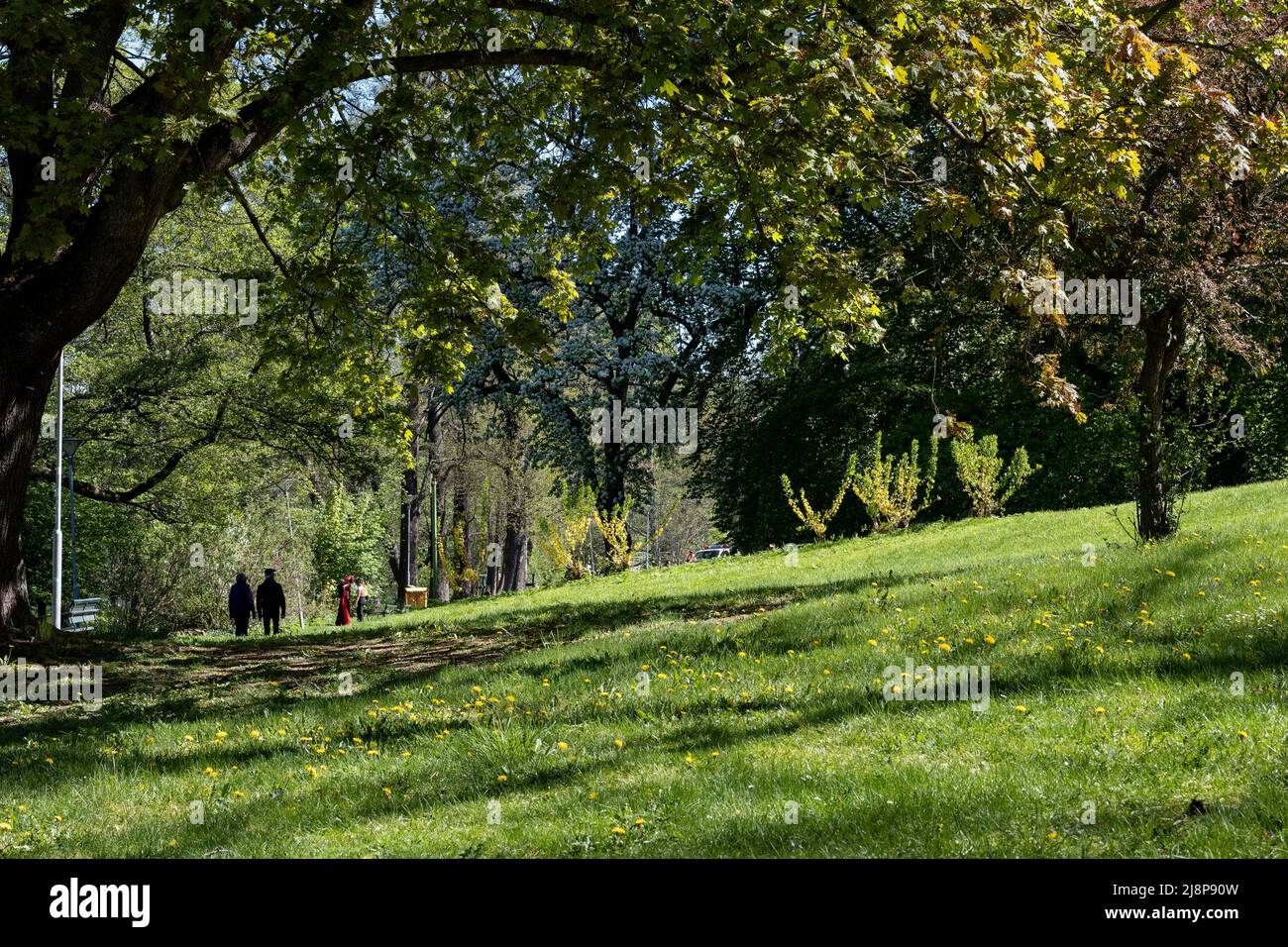 Walk in the park during spring in Norrkoping, Sweden by unrecognizable people Stock Photo