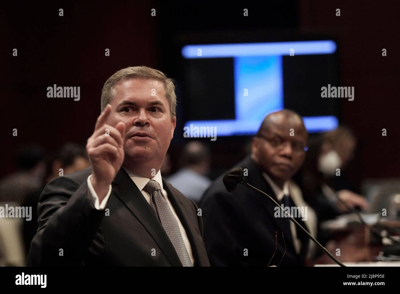 Washington, United States. 17th May, 2022. Under Secretary of Defense for Intelligence and Security Ronald S. Moultrie and Deputy Director of Naval Intelligence Scott W. Bray testify before House Intelligence Committee during a hearing about Unidentified Aerial Phenomena at HVC/Capitol Hill in Washington. Credit: SOPA Images Limited/Alamy Live News Stock Photo