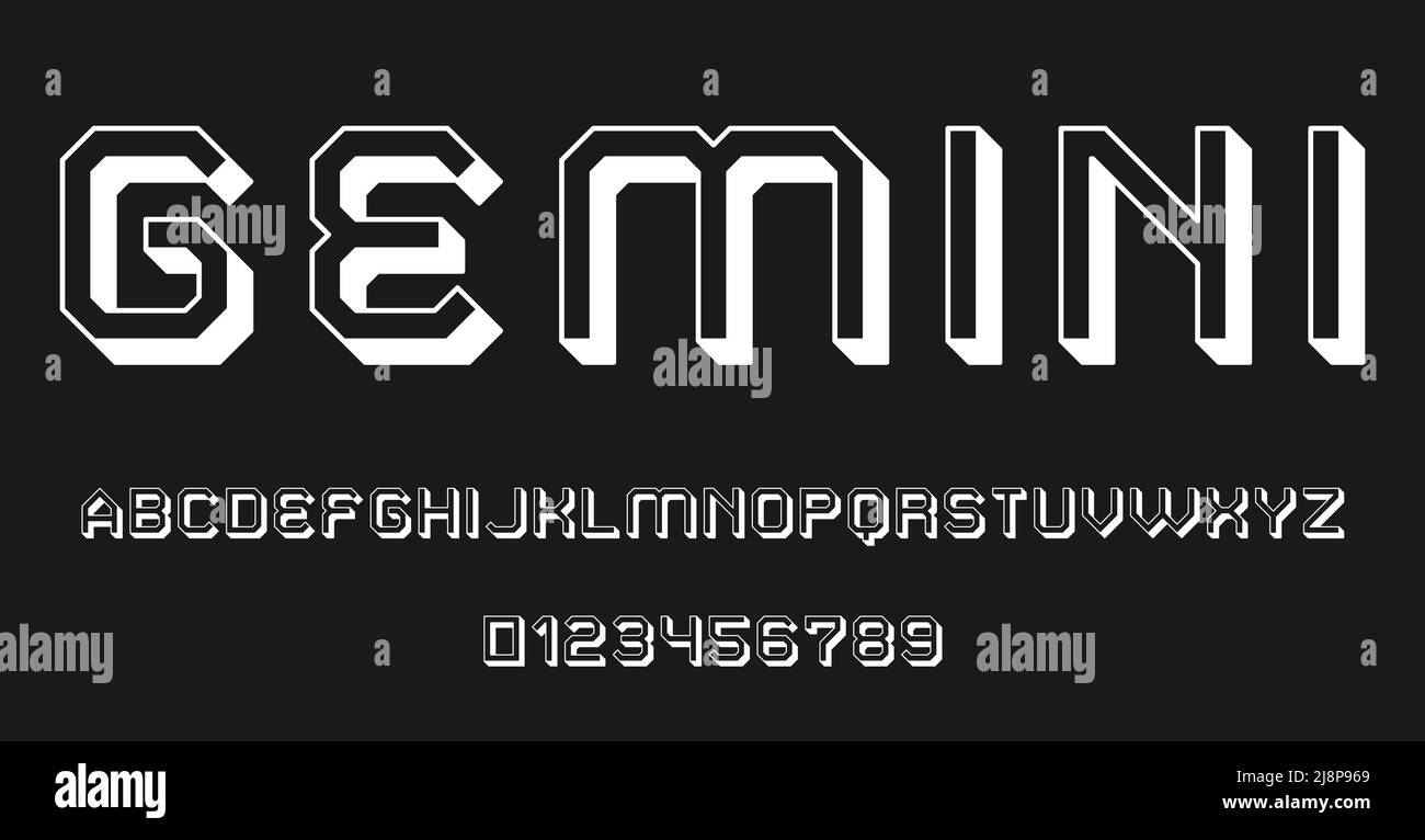 Set of alphabets font letters and numbers modern abstract outline 3D concept design with lines vector illustration Stock Vector