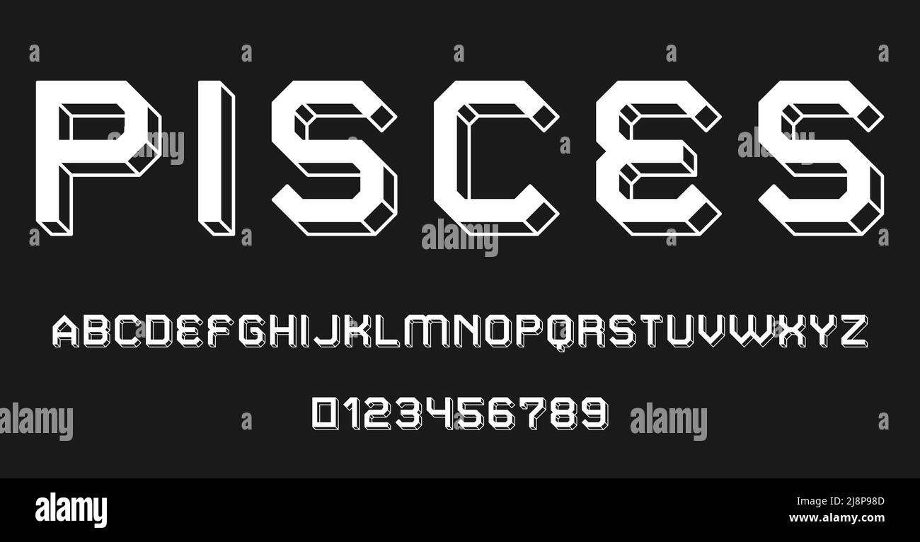 Set of alphabets font letters and numbers modern abstract outline 3D concept design with lines vector illustration Stock Vector