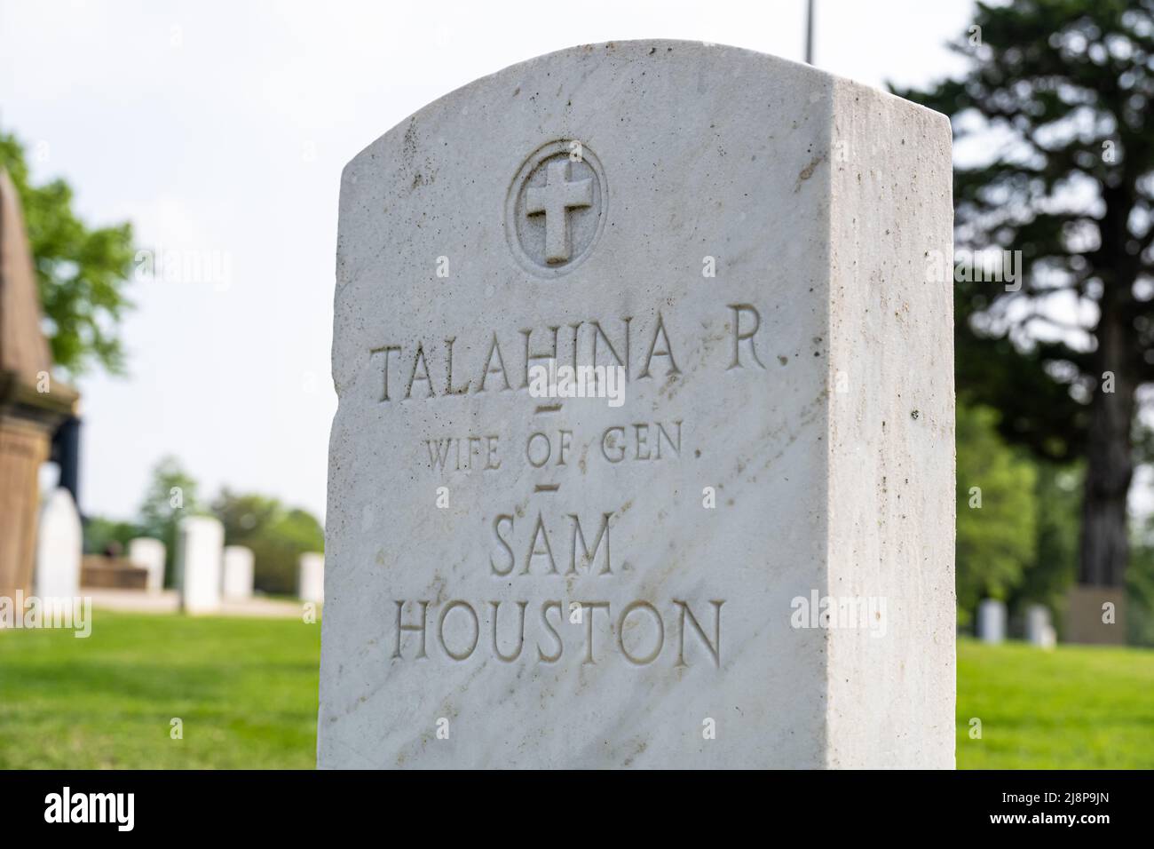 Headstone for Talahina Rogers (1799-1839), Cherokee wife of General Sam Houston, at Fort Gibson National Cemetery in Fort Gibson, Oklahoma. (USA) Stock Photo