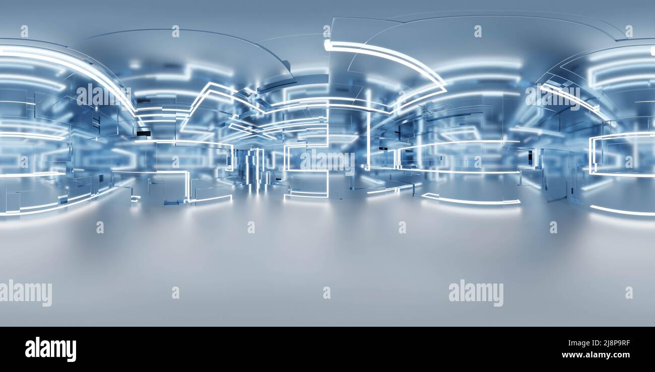 360 degree full panorama environment map of blue metallic studio