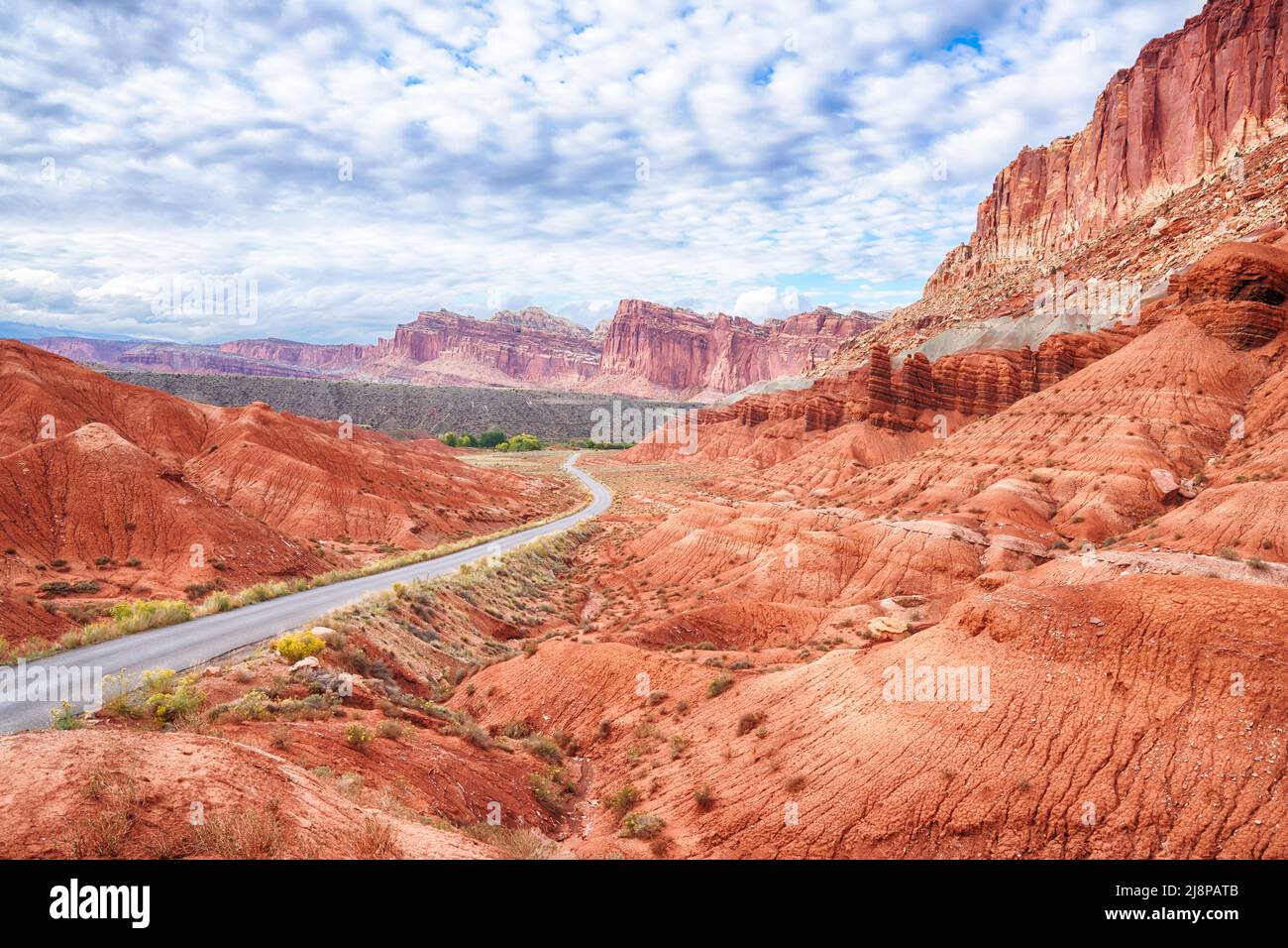 Beautiful Cliffs & Buttes along the Scenic Drive in Capitol Reef Nation Park, Utah Stock Photo