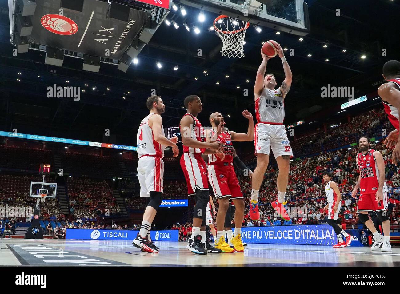 Milan, Italy. 17th May, 2022. OLYMPUS DIGITAL CAMERA during Playoff - AX  Armani Exchange Milano vs Unahotels Reggio Emilia, Italian Basketball A  Serie Championship in Milan, Italy, May 17 2022 Credit: Independent