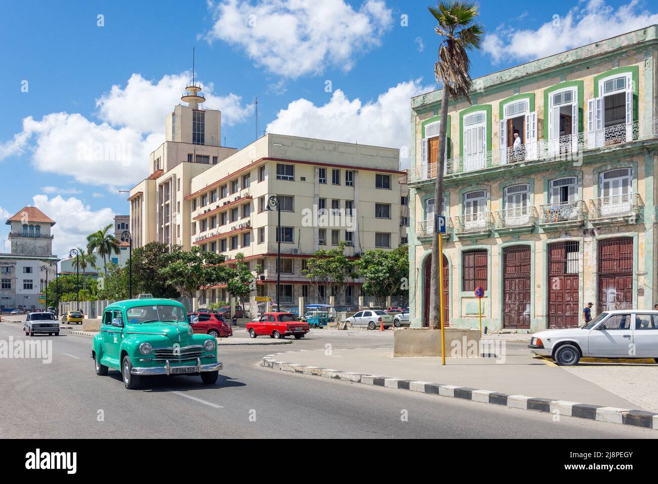 Classic American car in street, Old Havana, Havana, La Habana, Republic of Cuba Stock Photo