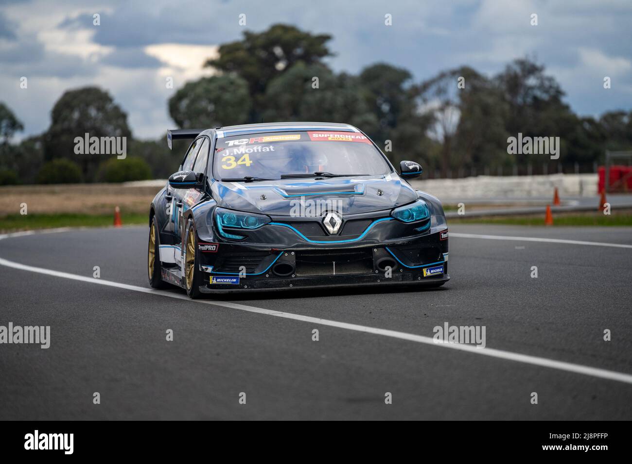 James Moffat (#34) brings his TCR Australia race car back into pitlane during a private test day at Winton Motor Raceway Stock Photo