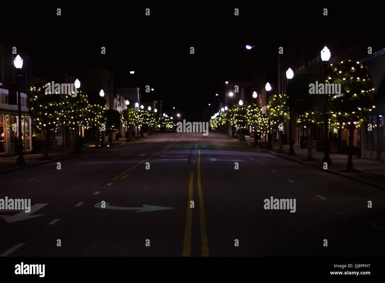 Late night shot down Main St. in downtown Benson, North Carolina Stock