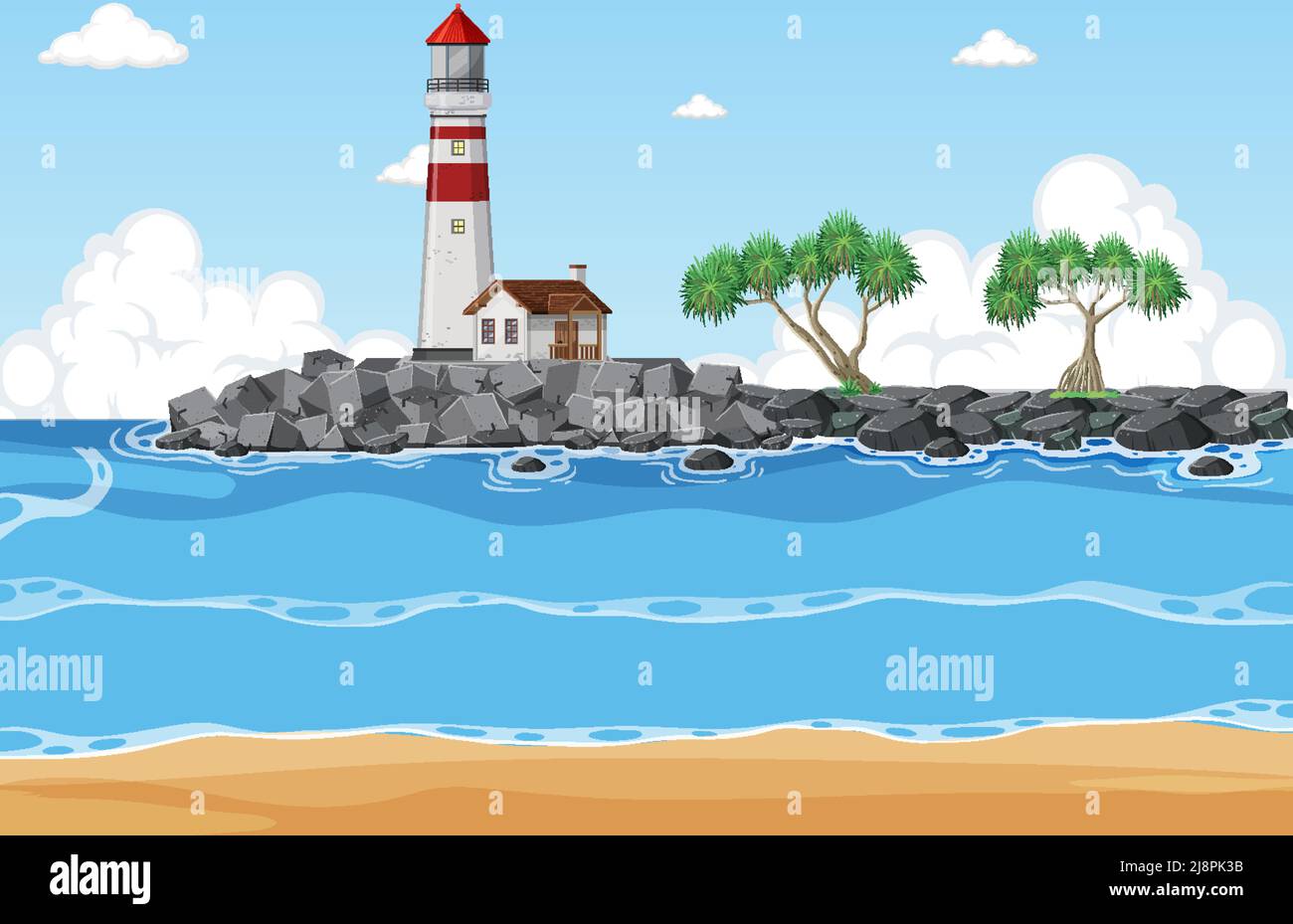 Lighthouse on the coast scene illustration Stock Vector Image & Art - Alamy