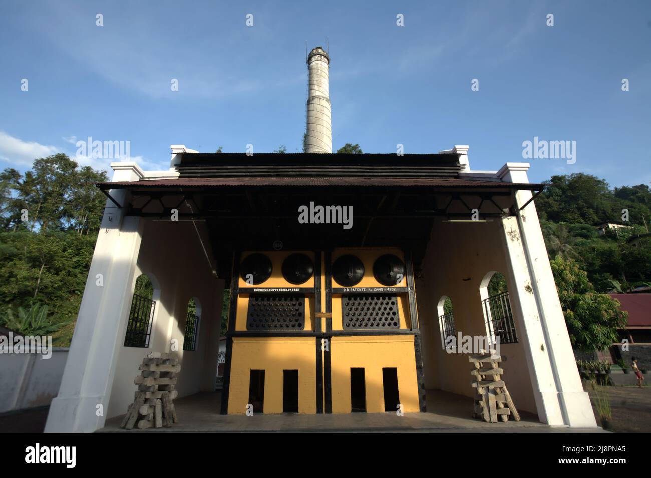 Coal-fired steam generators at Museum Goedang Ransoem used for cooking during colonial coal mining operation in Sawahlunto, a former coal-mining town established by Dutch colonialists in late 19th century in West Sumatra, Indonesia. Stock Photo