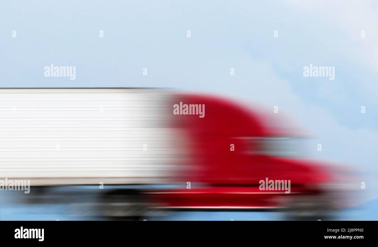 Tractor trailer truck in motion Stock Photo