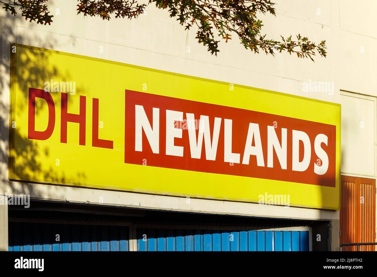 DHL Newlands sign or signage on the famous or well known stadium in Cape Town, South Africa home to Western Province rugby team as well as Stormers Stock Photo