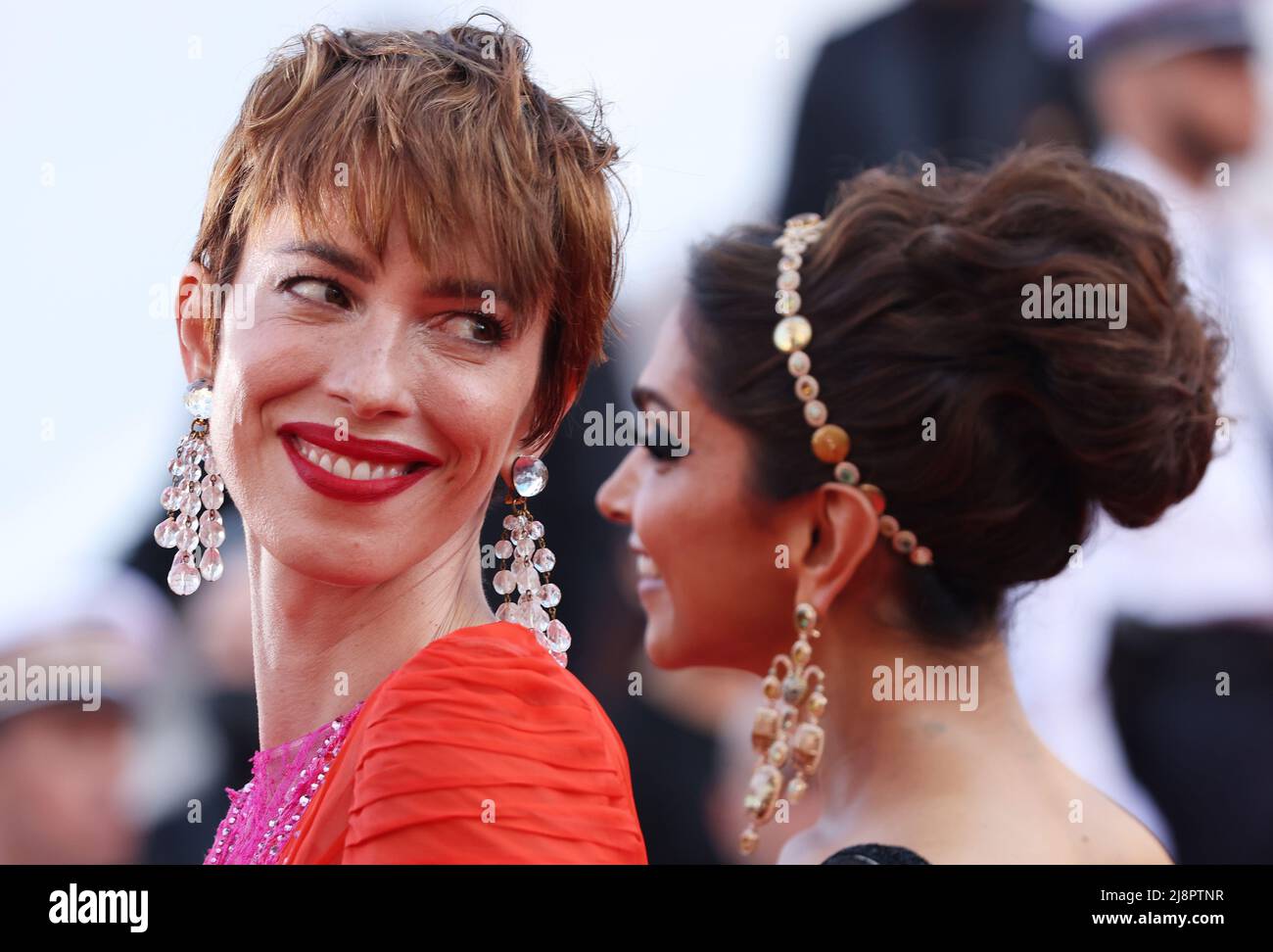 Cannes, France. 17th May, 2022. Jury members Rebecca Hall (L) and Deepika Padukone arrive ahead of the opening ceremony of the 75th edition of the Cannes Film Festival in Cannes, southern France, on May 17, 2022. The 75th edition of the Cannes Film Festival kicked off here on Tuesday. Credit: Gao Jing/Xinhua/Alamy Live News Stock Photo