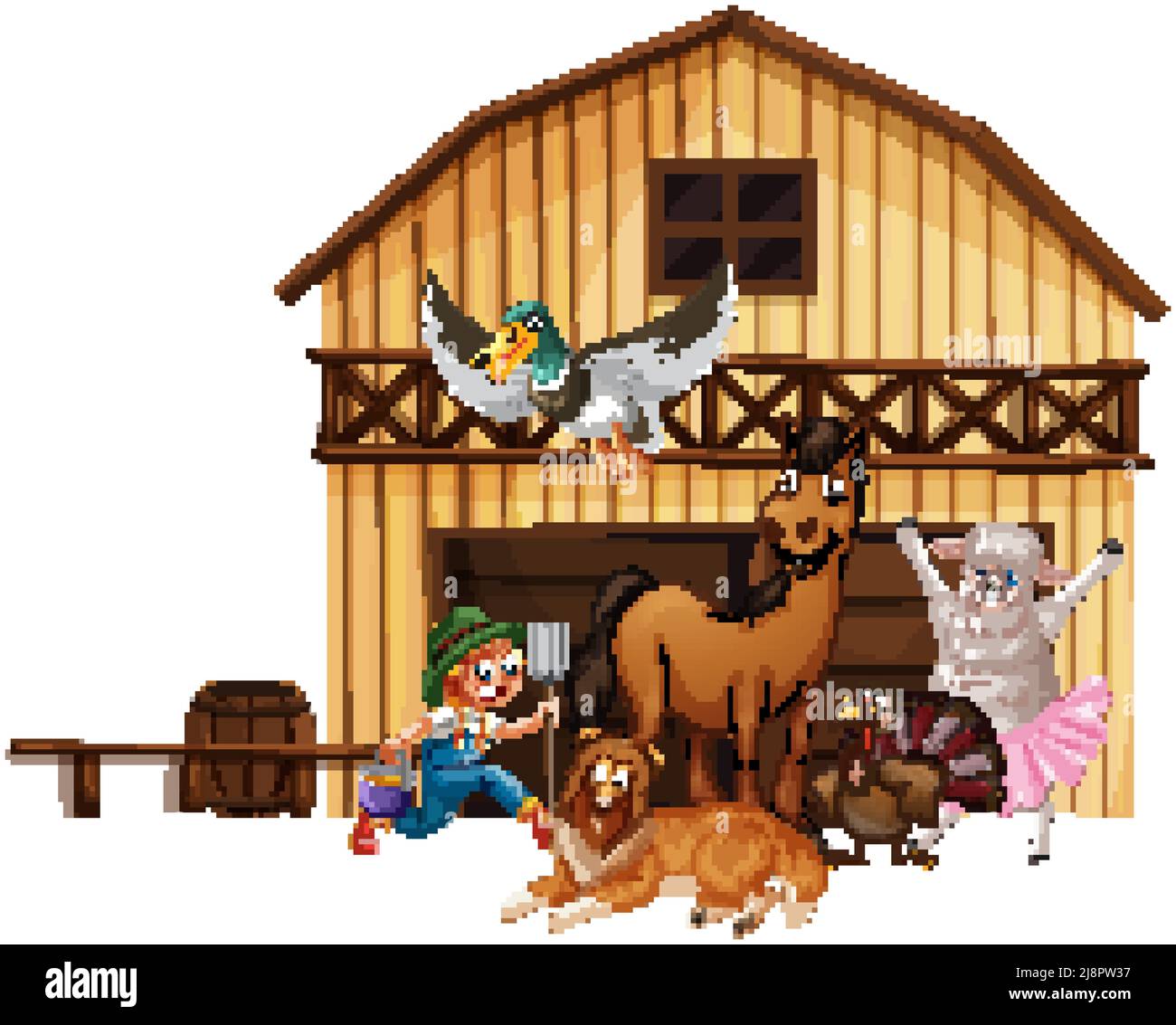 Farming theme with many animals illustration Stock Vector