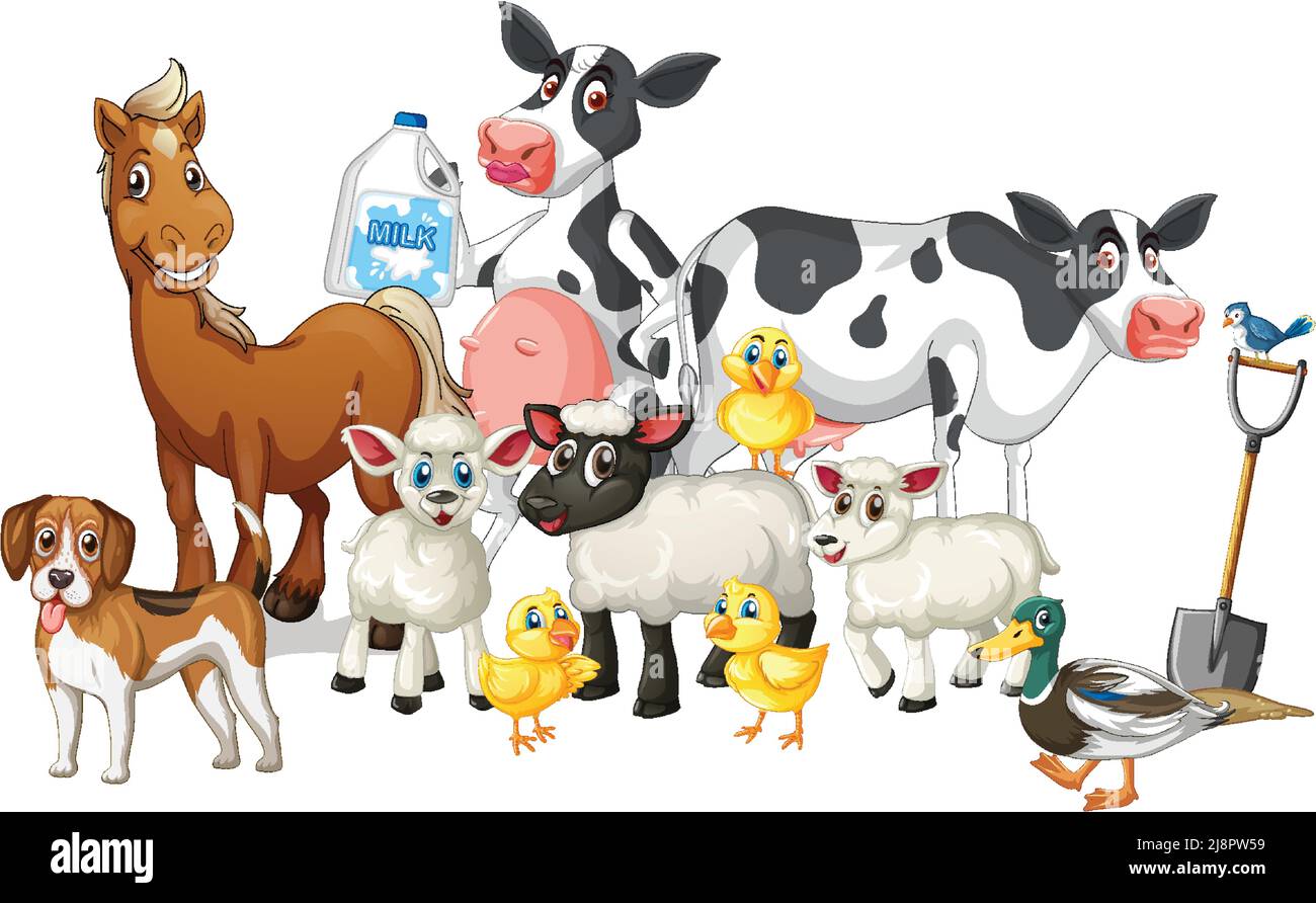 Farm animals on white background illustration Stock Vector