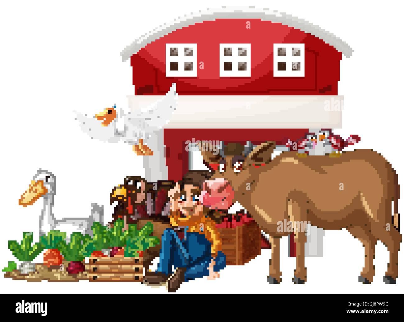 Farming theme with farmer and animals illustration Stock Vector Image ...