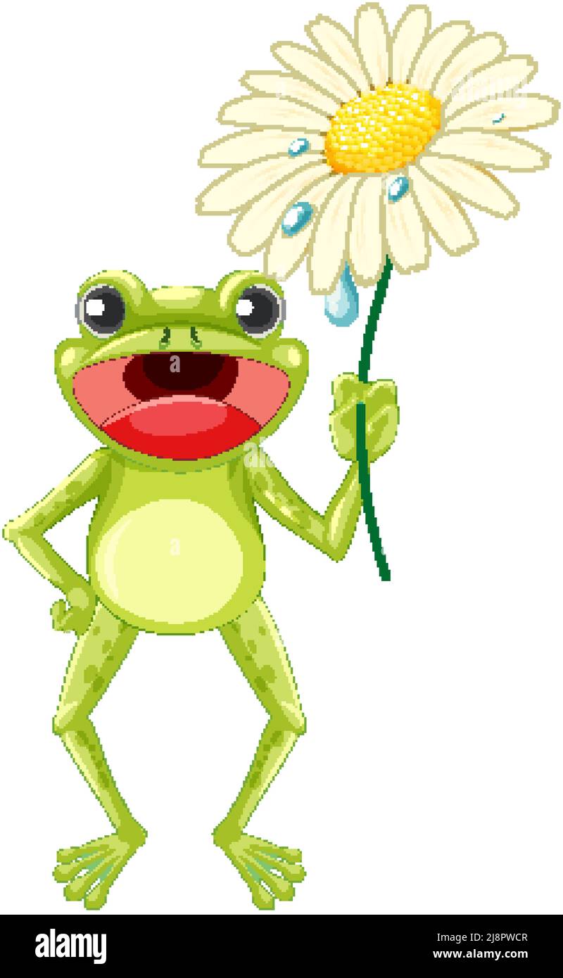 Cartoon frog holding a flower illustration Stock Vector Image & Art - Alamy