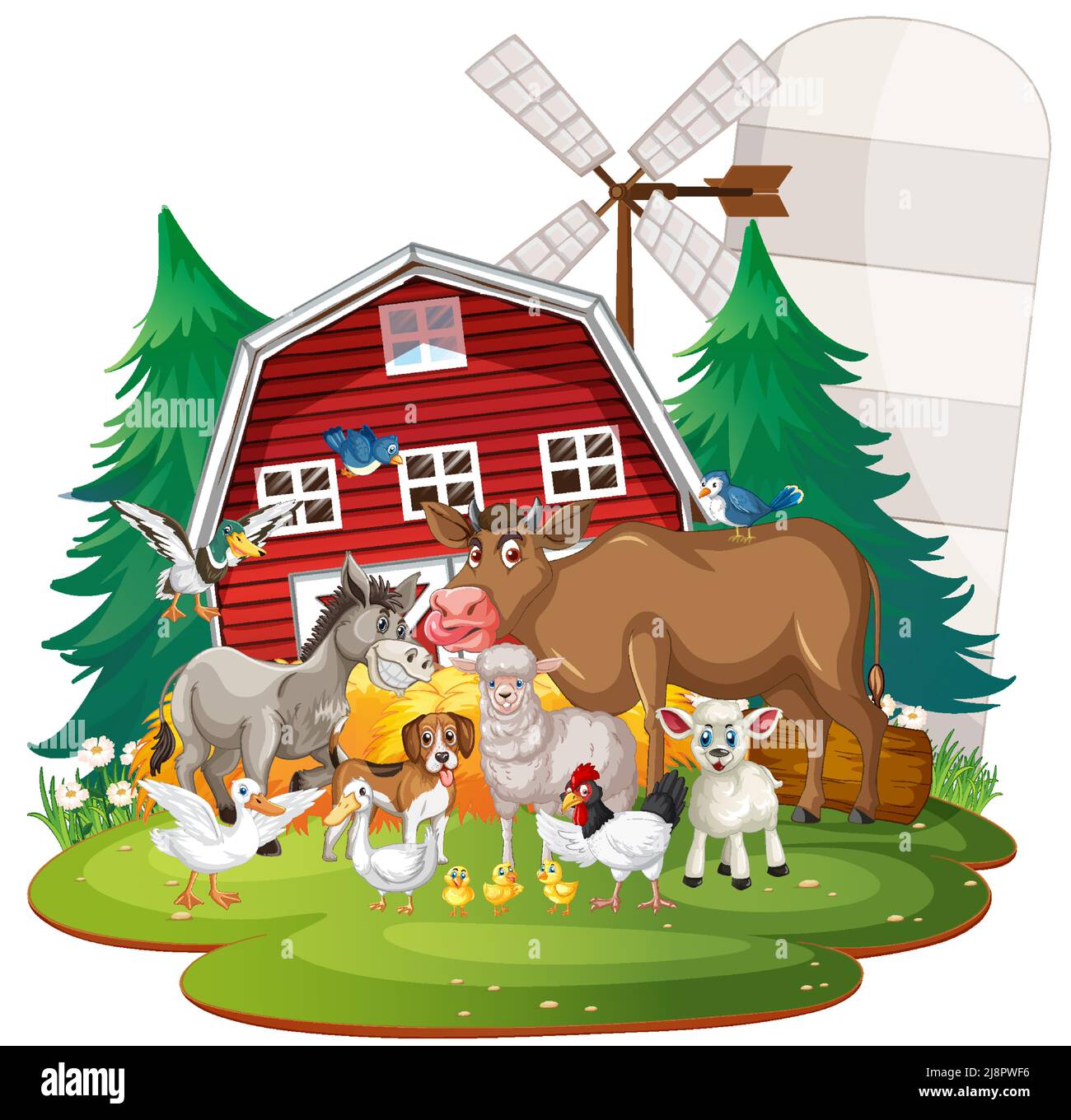 Farming theme with many animals illustration Stock Vector