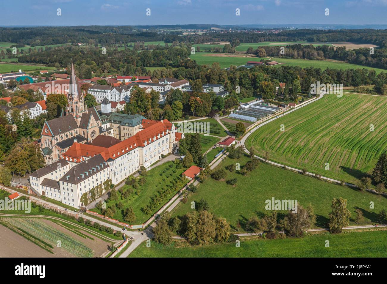 Aerial view to St. Ottilien from above Stock Photo Alamy