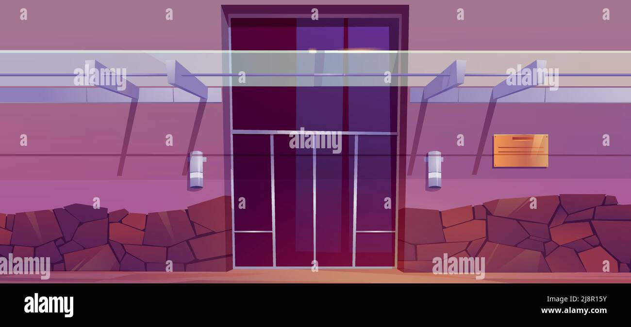 Business center, office building entrance with double doors and glass