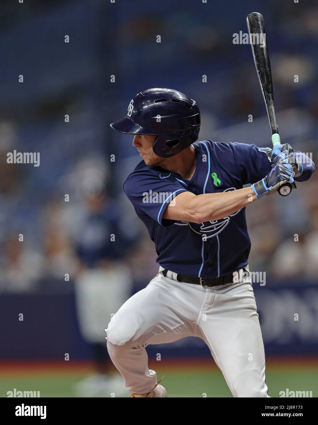St. Petersburg, United States. 17th May, 2022. St. Petersburg, FL. USA;  Tampa Bay Rays right fielder Brett Phillips (35) prepares to hit during a  major league baseball game against the Detroit Tigers
