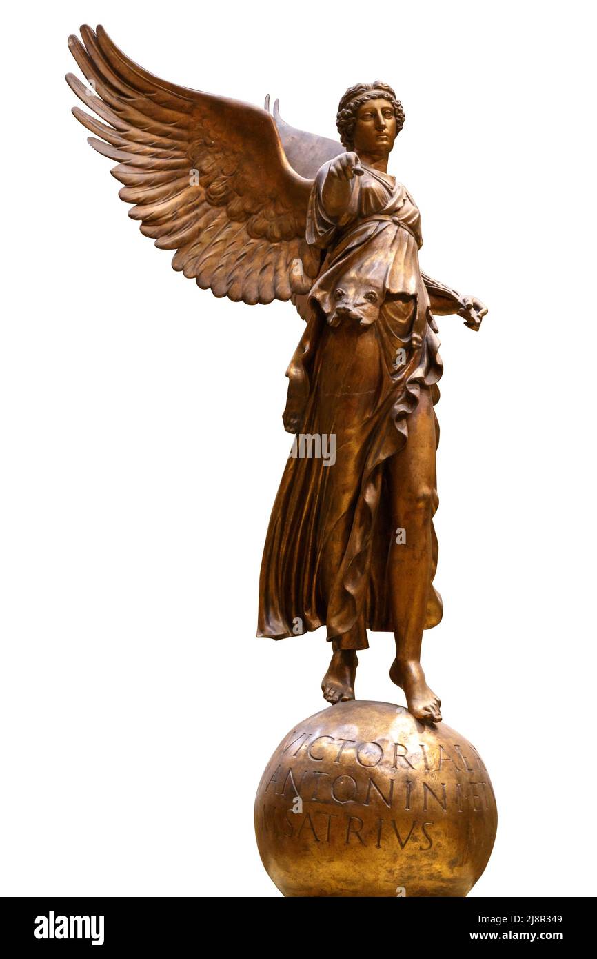 Bronze statue of a Winged Victory. Frontal view of a Statue of the goddess  Nike, isolated on white background by clipping path Stock Photo - Alamy