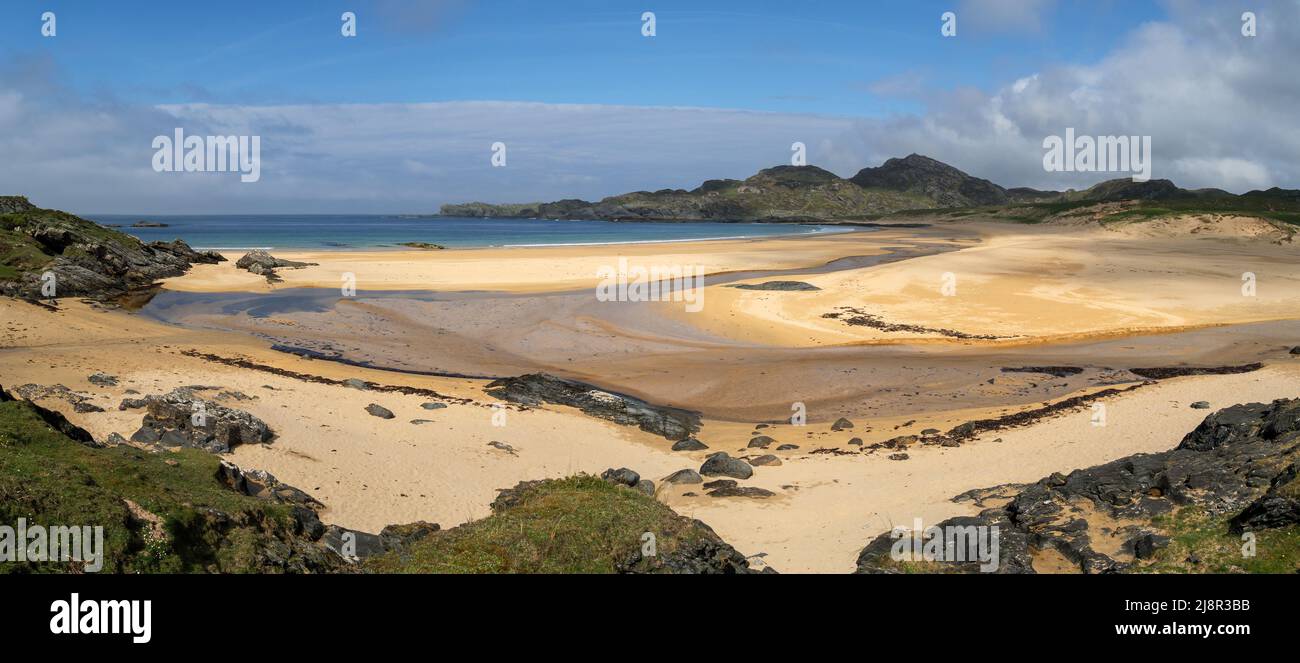 Panoramic view of the the beautiful Kiloran Beach in May on the Isle of Colonsay, Scotland, UK Stock Photo