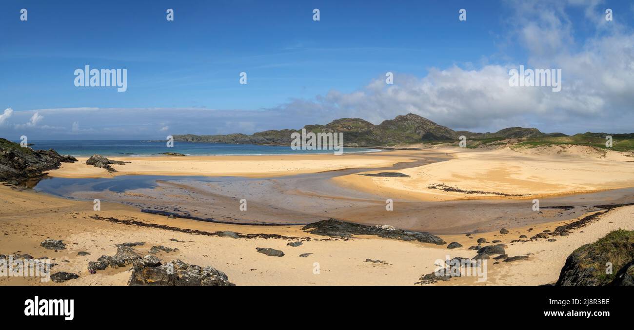Panoramic view of the the beautiful Kiloran Beach in May on the Isle of Colonsay, Scotland, UK Stock Photo