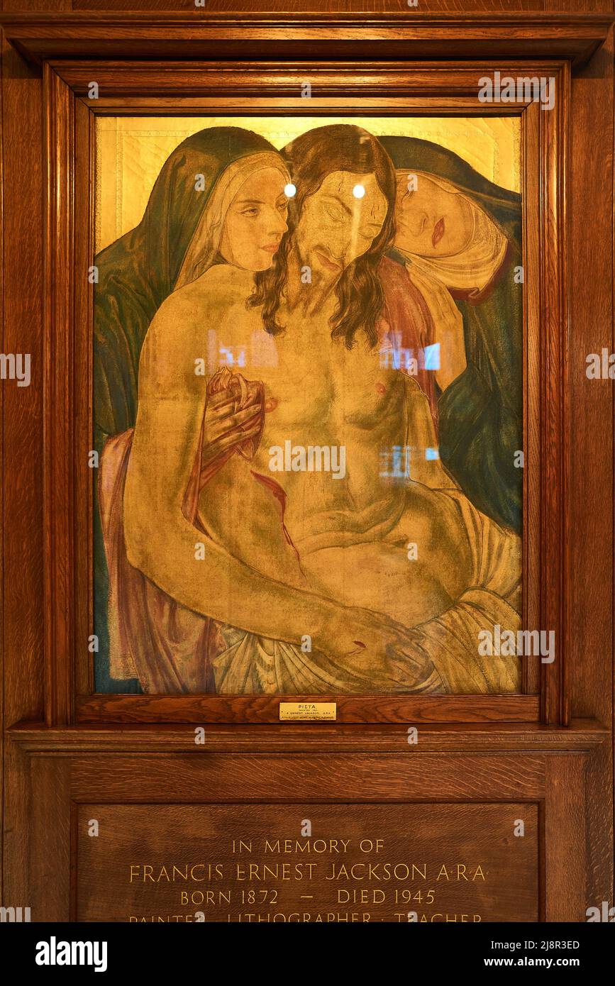 Pieta painting in St James's christian church, Piccadilly, London, England, in memory of Francis Jackson. Stock Photo