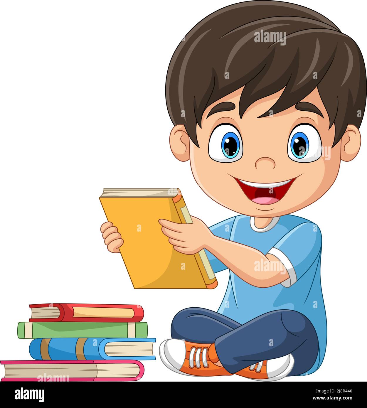 Cartoon little boy holding a book Stock Vector Image & Art - Alamy