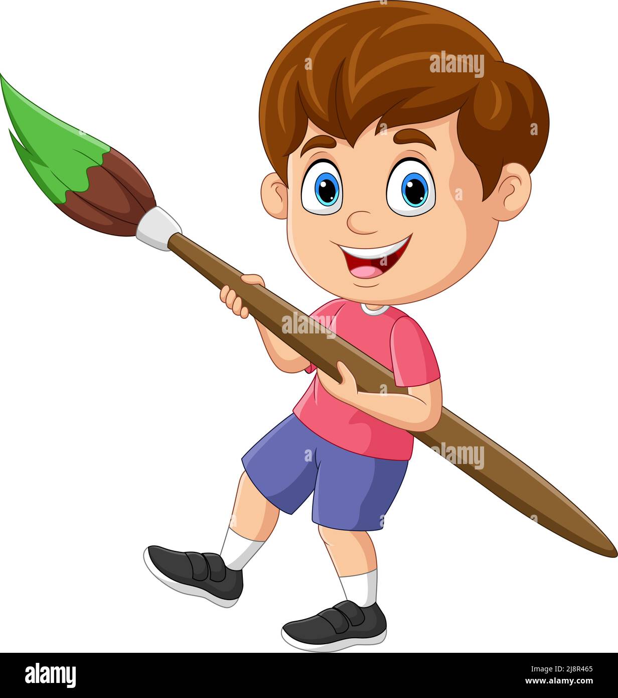 Cartoon little boy holding a big paintbrush Stock Vector Image & Art ...