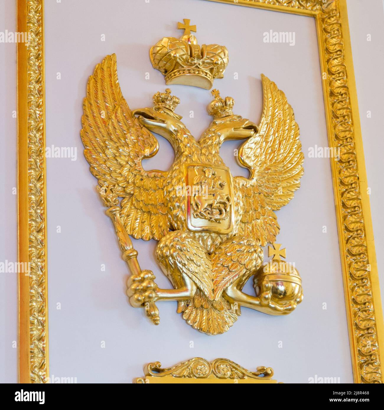 Symbol of Russia, two headed eagle at the ancient palace Stock Photo