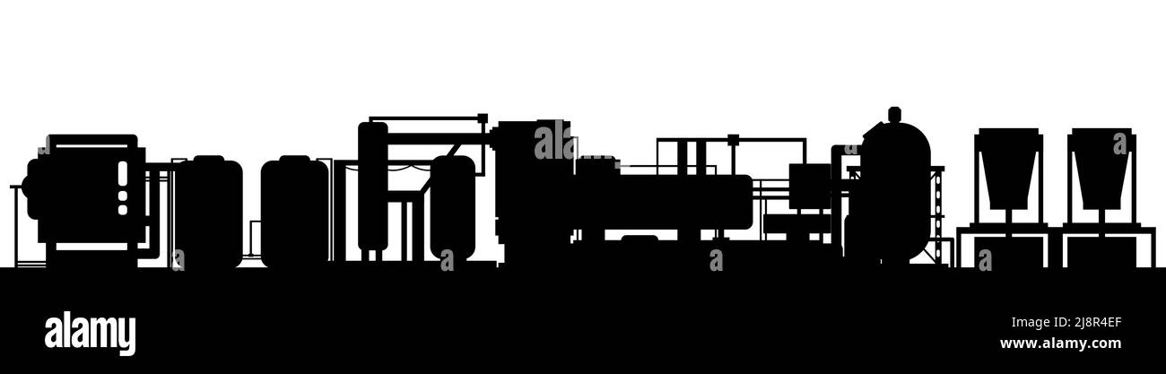 Production plant. Silhouette of objects. Industrial technical equipment ...