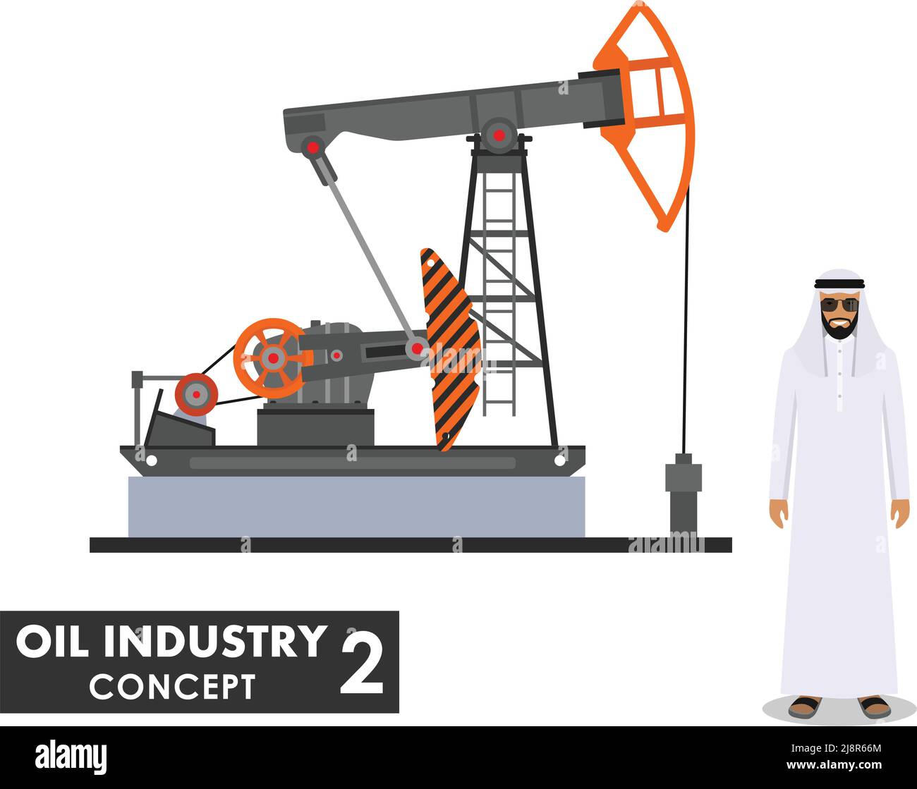 Detailed illustration of gasoline truck and oil pump in flat style on white background. Stock Vector