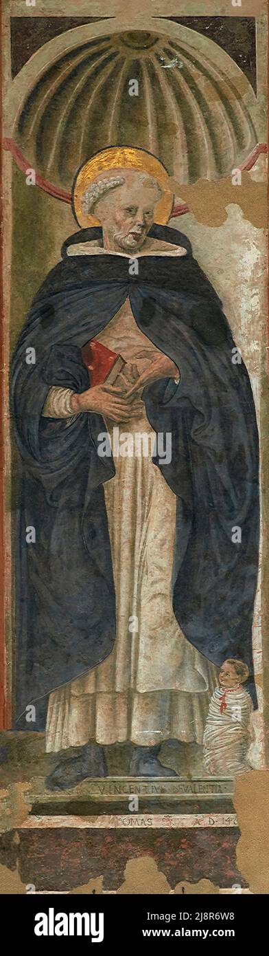 San Vincenzo da Saragozza - affresco - pittore emiliano del XV secolo - Bologna, Italia, Basilica di San Petronio Stock Photo