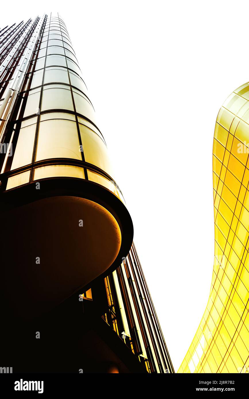 Modern architecture detail. Toned image in yellow and gold, with space for text. Stock Photo