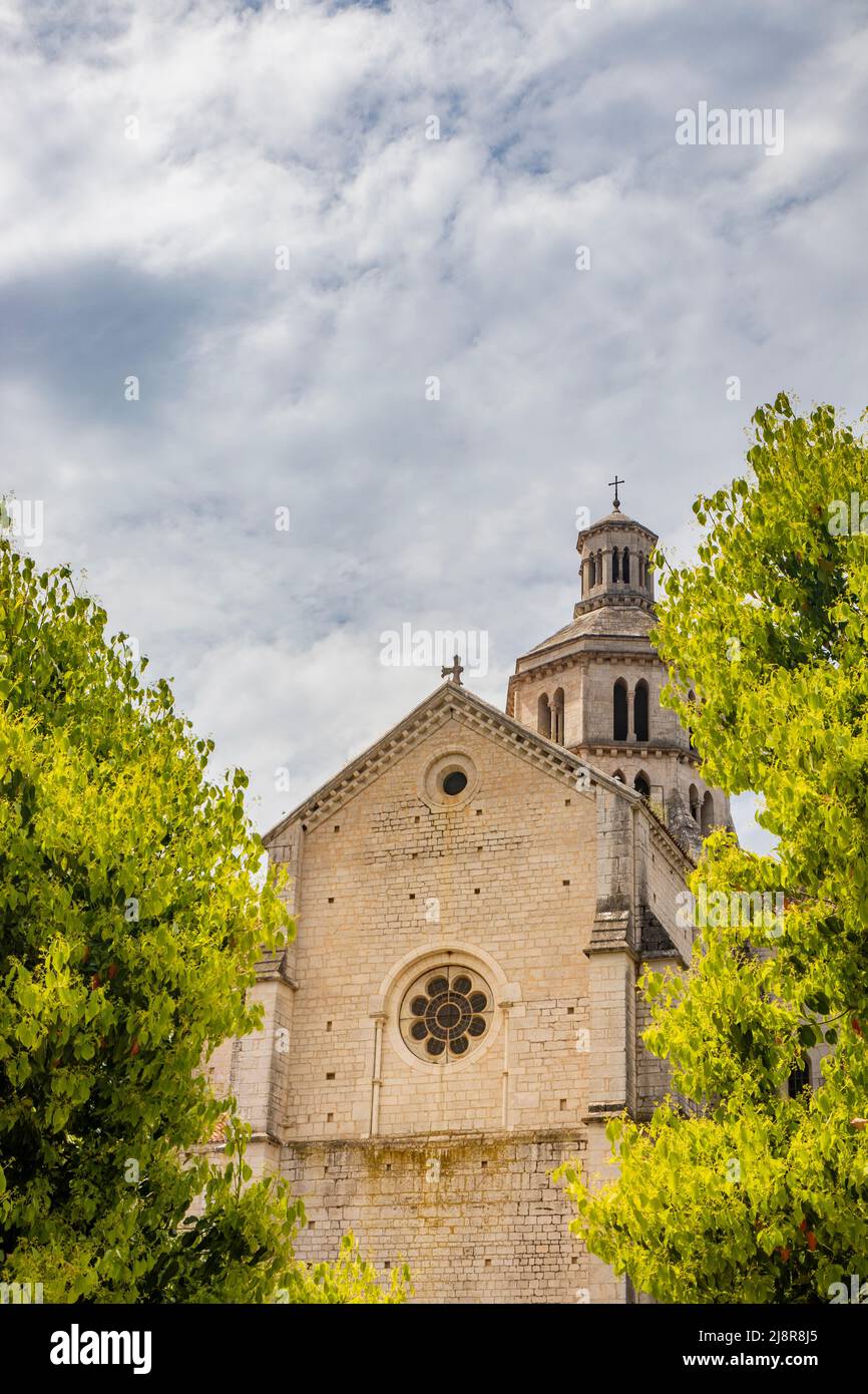 Priverno, Latina, Lazio, Italy - The Fossanova Abbey. The church and the buildings of the small medieval village seen from the outside. The high bell Stock Photo