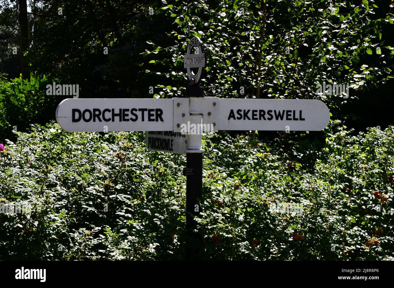 Fingerpost in Litton Cheney village near Dorchester in West Dorset, UK Stock Photo