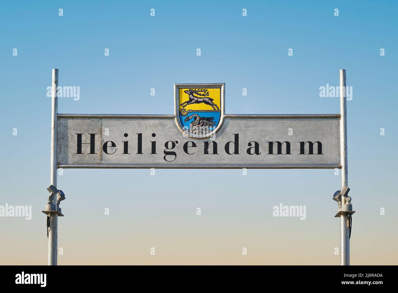 Heiligendamm, Bad Doberan in Mecklenburg-Vorpommern, Germany. Sign on the pier in the historic seaside resort on the Baltic Sea. Stock Photo