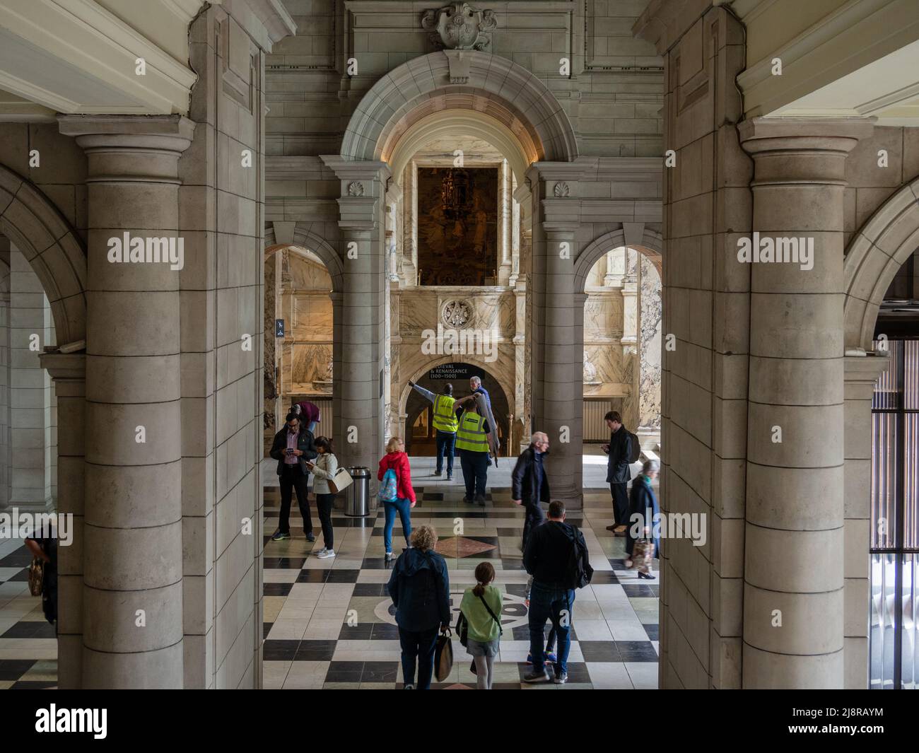 Classical architecture in the entrance hall to the Victoria and Albert Museum, South Kensington, London, UK Stock Photo