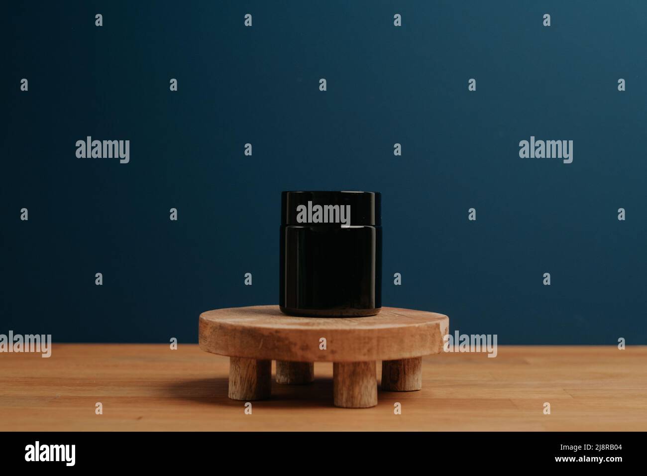 Product placement on a wooden stage and empty background Stock Photo