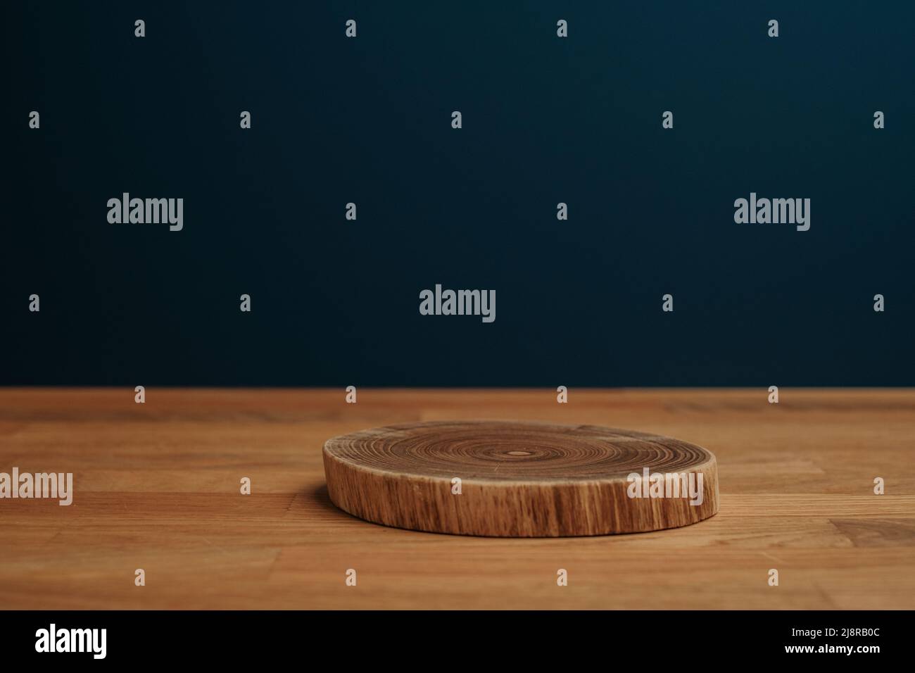 Wooden natural desk and product placement wth copy space Stock Photo