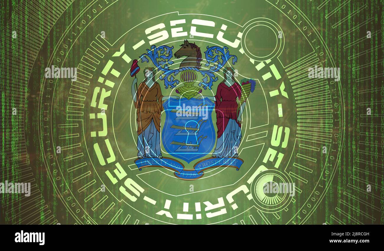 National cyber Security of New Jersey state, USA on digital background